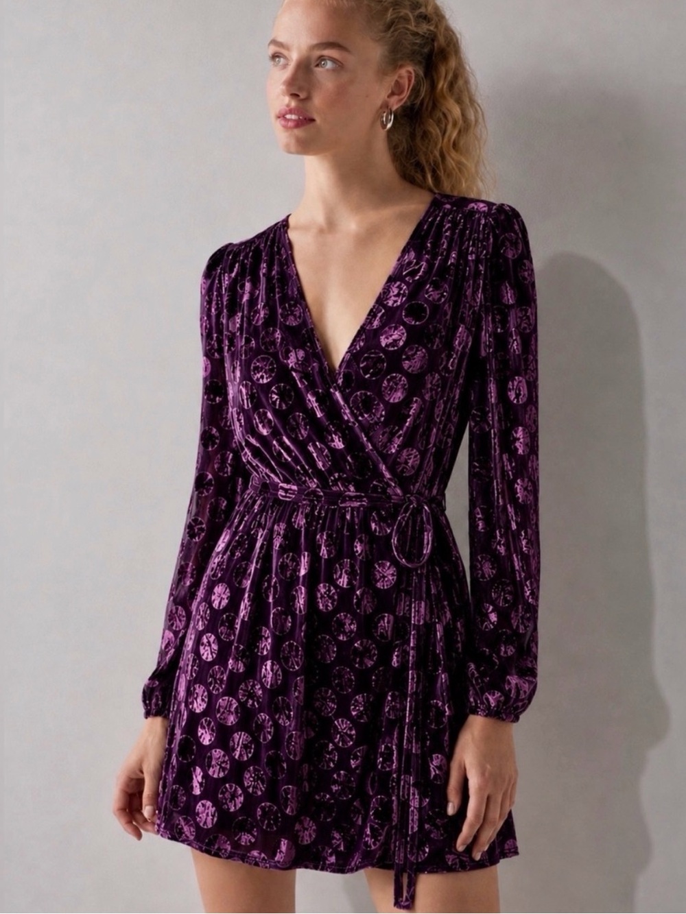 Betsey Johnson After Dark Purple Velvet Polka Dot Wrap Dress Size 2